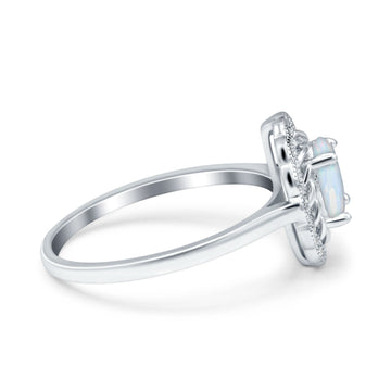 Art Deco Wedding Ring Oval Cut Solid Lab Created White Opal 925 Sterling Silver